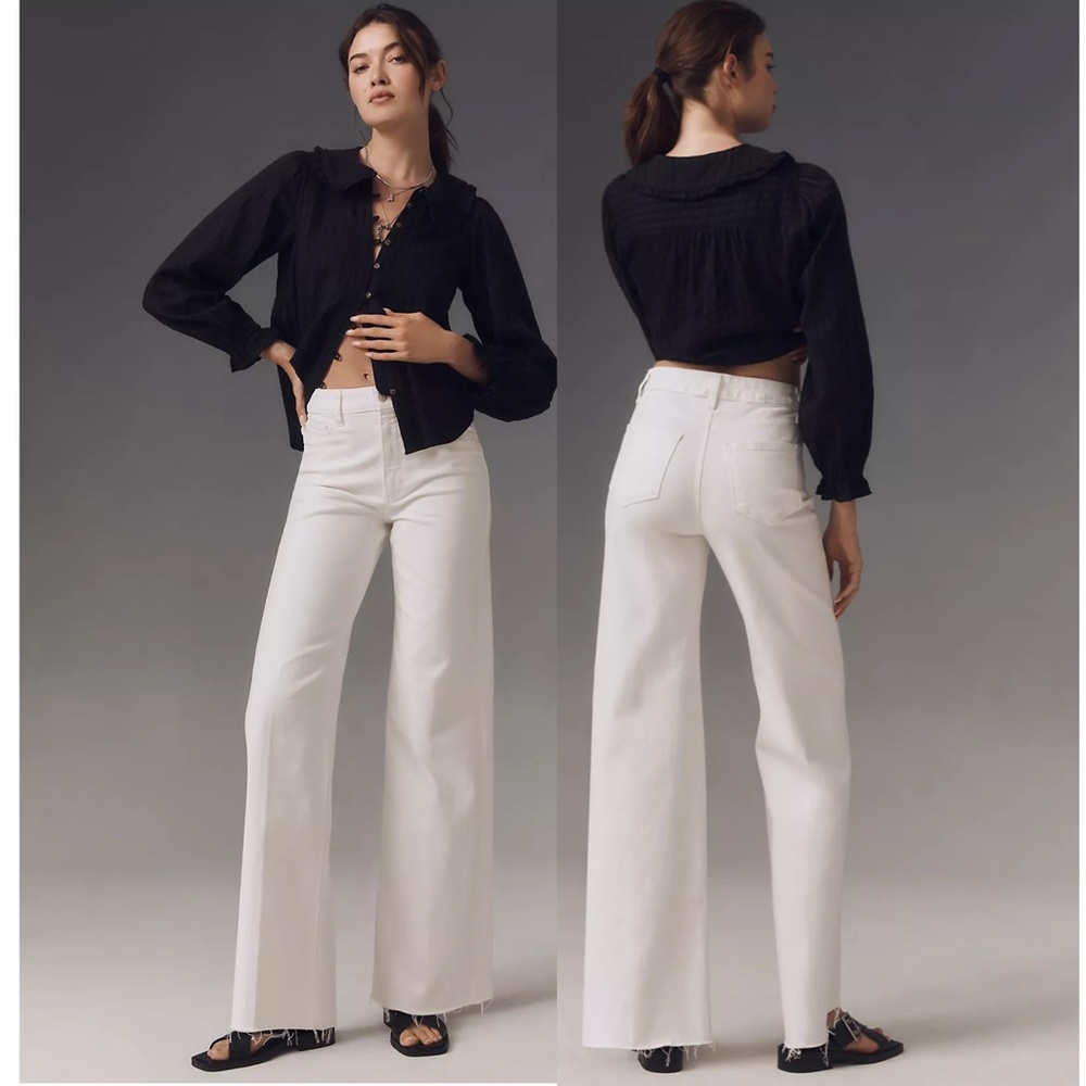 PAIGE Anessa High Rise Wide Leg Jeans size 31 white tonal ecru raw hem casual